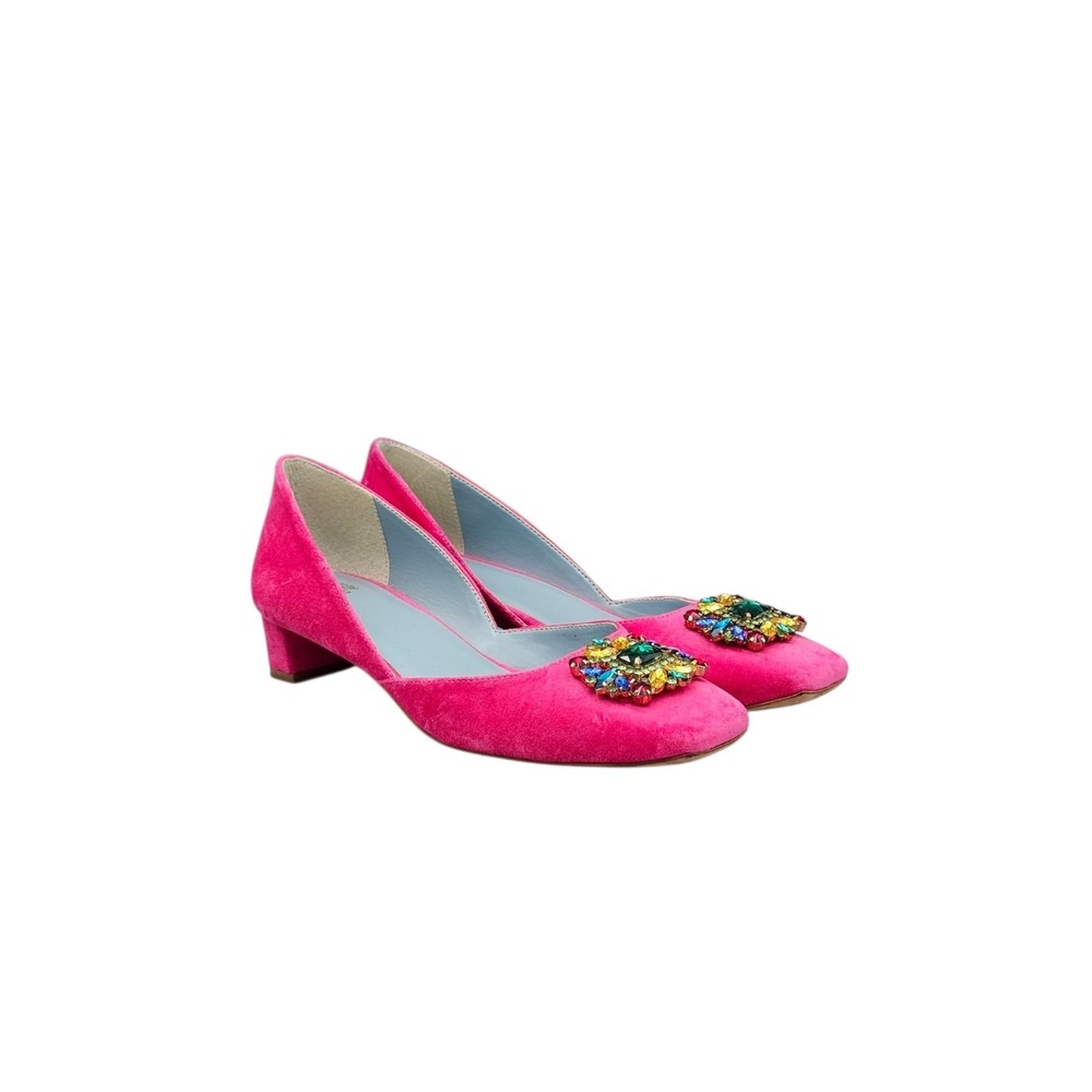 Frances Valentine Womens Size 7.5 B EUC Mccall D'Orsay Pump Crystals Pink Velvet